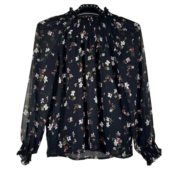 Madewell Floral Backyard Blooms Smocked Mockneck Sheer Top XS - Picture 2 of 14
